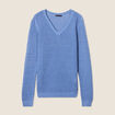 Pull manches longues col en V bleu ciel femme
