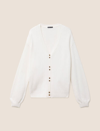 Gilet col v manches longues ecru femme