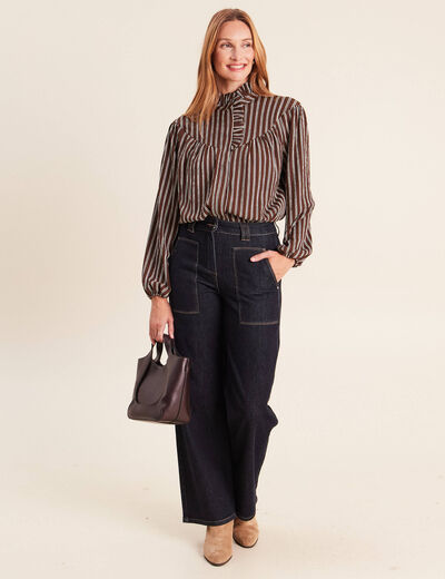 Blouse droite manches longues marron femme