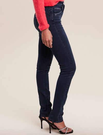 Jean ajusté taille haute denim brut femme