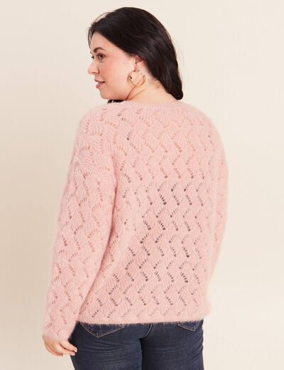 Pull manches longues ajour&eacute; vieux rose femme