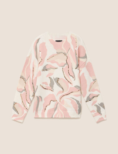 Pull col rond &agrave; sequins rose femme