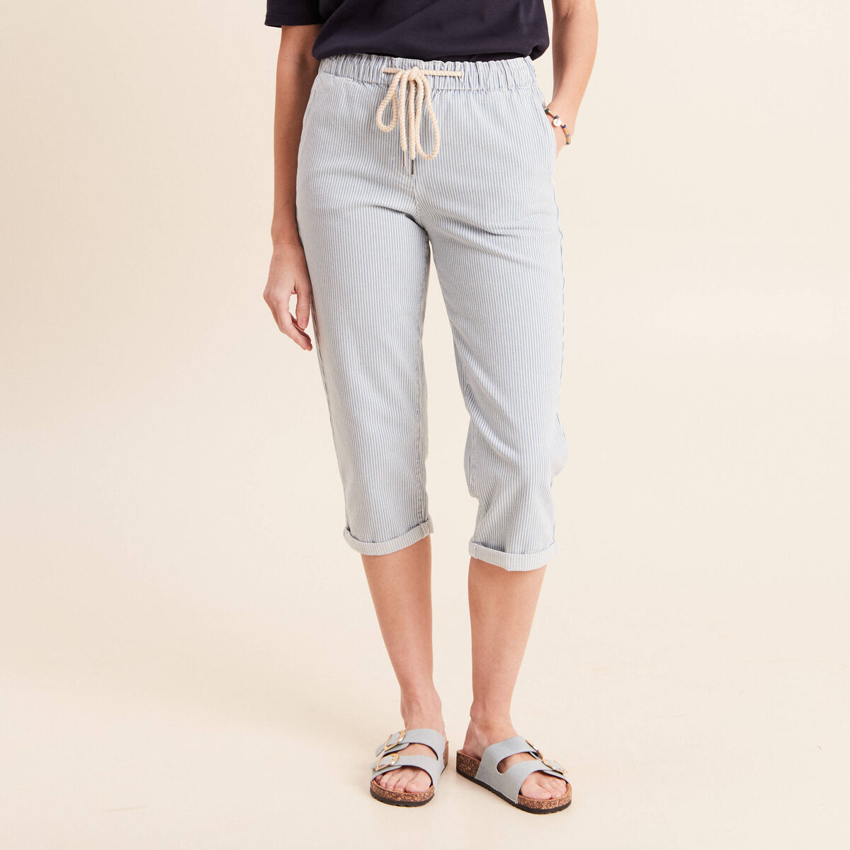 Pantacourt coupe mom bleu femme