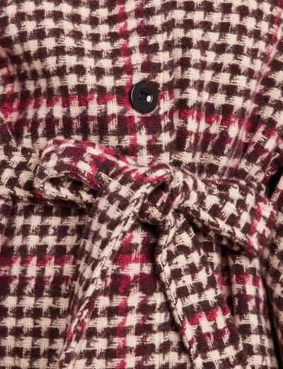 Poncho ceintur&eacute; boutonn&eacute; bordeaux femme
