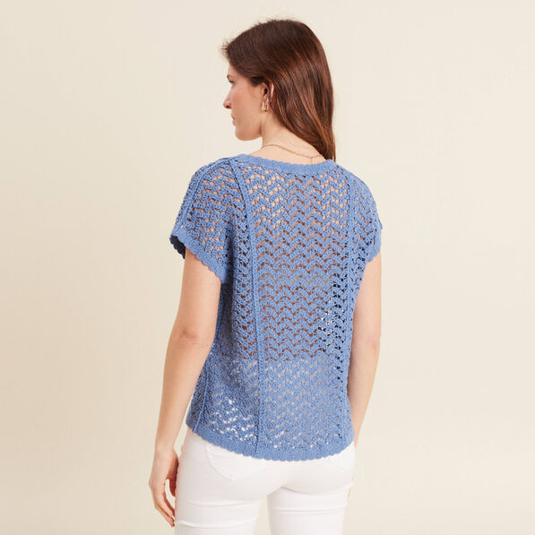 pull manches courtes ajoure bleu ciel femme Pull manches courtes ajouré bleu ciel femme