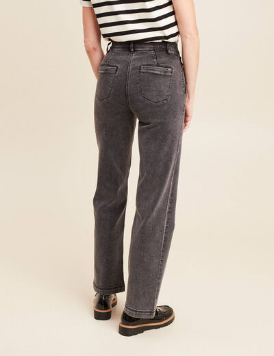 Jean droit taille haute long denim gris femme