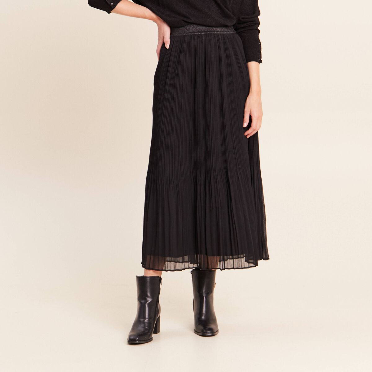 Jupe pliss&eacute;e doubl&eacute;e noir femme