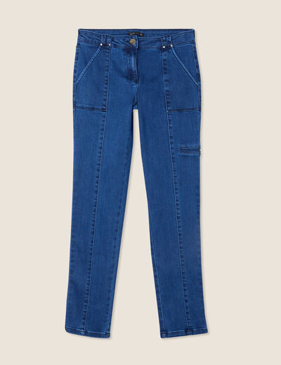 Jean ajusté cargo denim stone femme