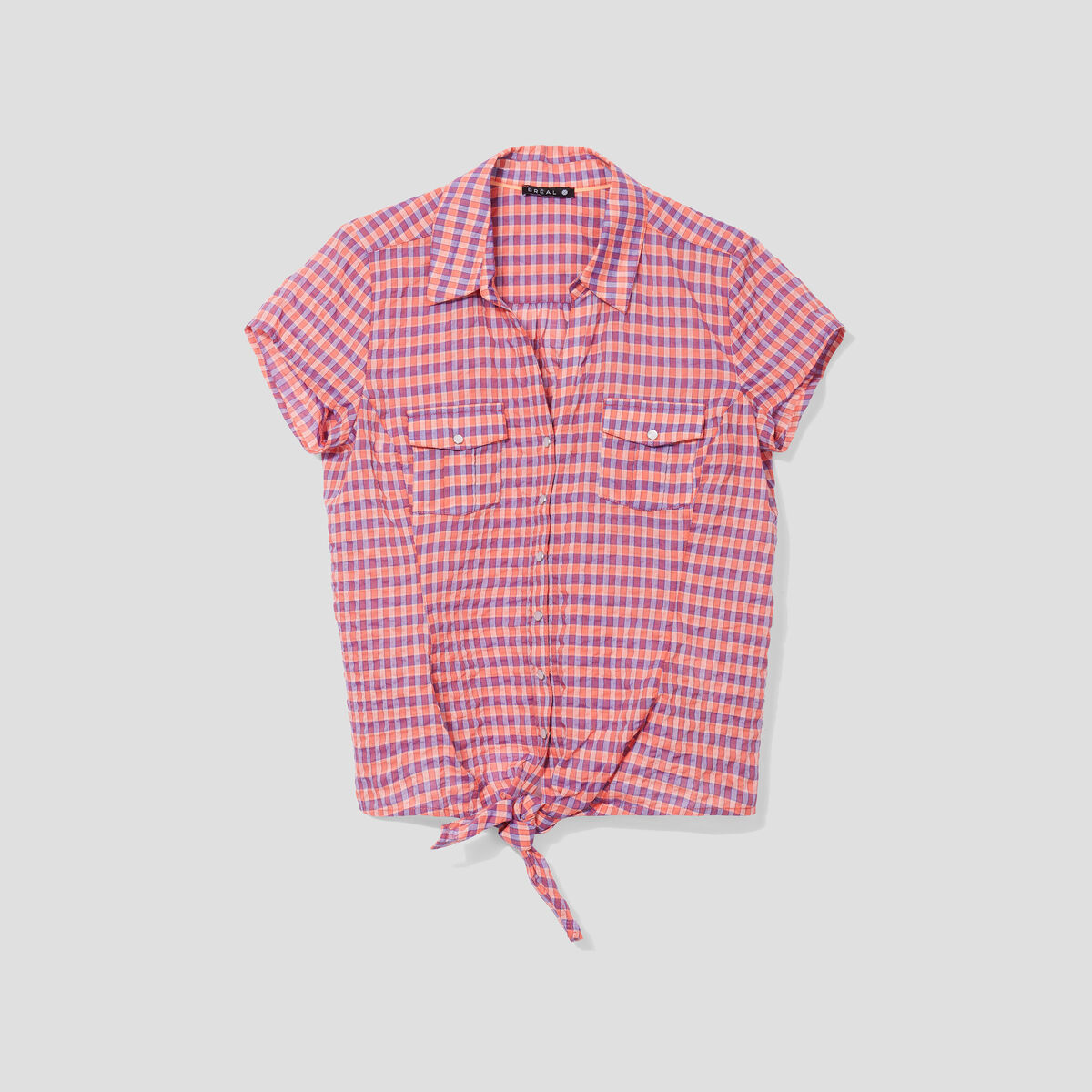 Chemise manches courtes noeud orange femme