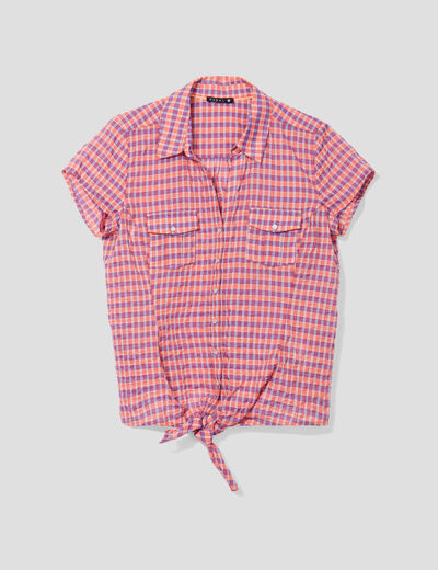 Chemise manches courtes noeud orange femme