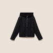 Blouson capuche bas resserr&eacute; similicuir noir femme