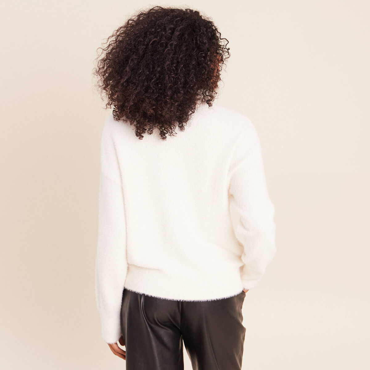 Pull col rond ecru femme