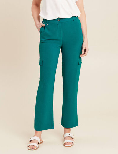 Pantalon flou cargo 7/8ème vert femme