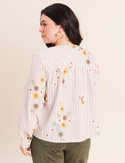 Blouse col v manches longues vert femme