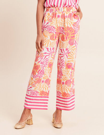 Pantalon fluide et large taille haute rose corail femme
