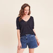 Pull col v bleu marine femme