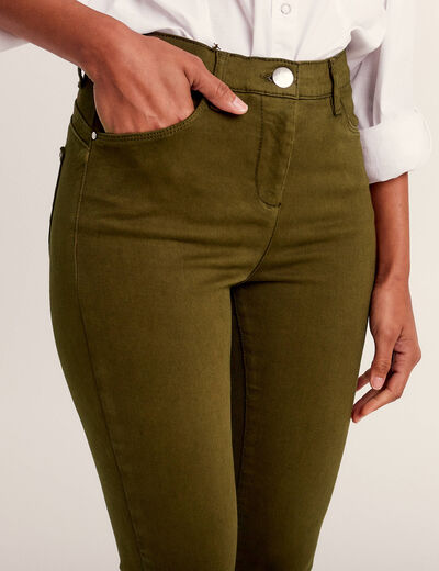 Jean magique ajusté taille standard vert kaki femme