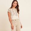 T-shirt col rond manches courtes beige femme