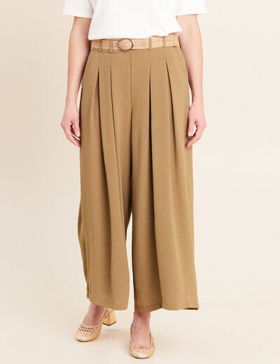 Pantalon jupe-culotte large vert olive femme