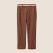Pantalon coupe chino en lin ceintur&eacute; marron fonc&eacute; femme