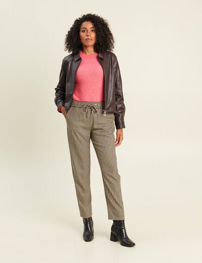 Pull col rond rose framboise femme