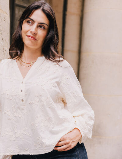 Blouse ample manches longues fluide ecru femme
