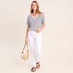T-shirt droit broderie manches courtes bleu femme