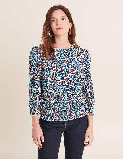 Blouse manches 3/4 bleu canard femme