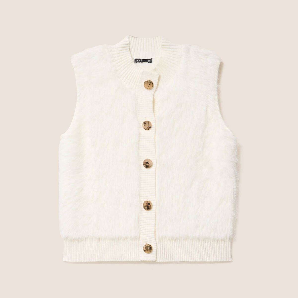 Gilet sans manches duveteux ecru femme