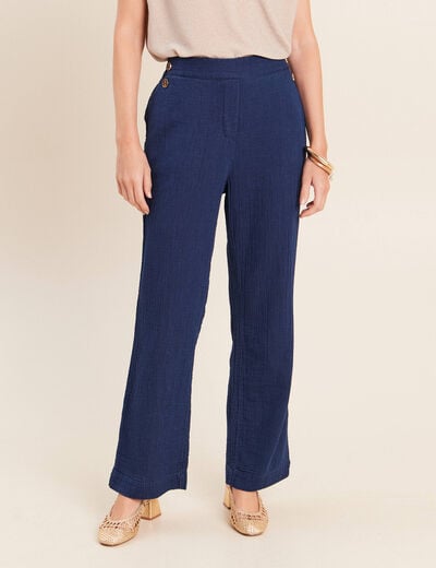 Pantalon large 7/8&egrave;me taille haute bleu roi femme