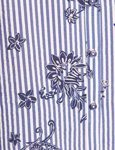 Chemise droite manches longues bleu fonc&eacute; femme