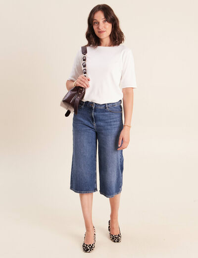 Jean bermuda taille haute denim denim stone femme