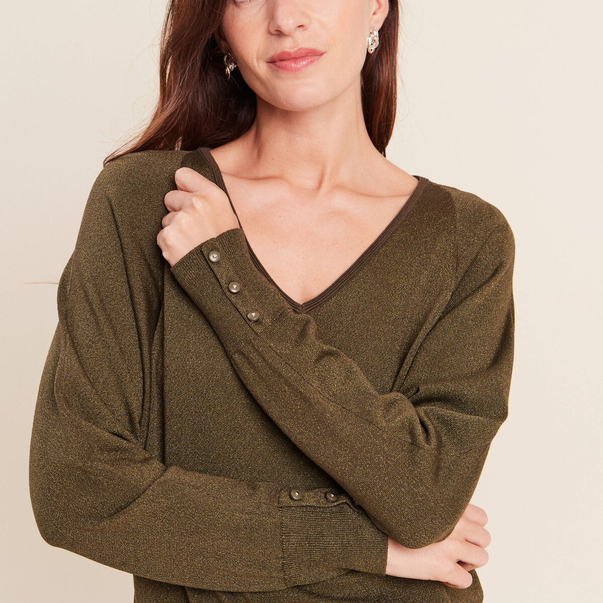 Pull manches longues vert kaki femme