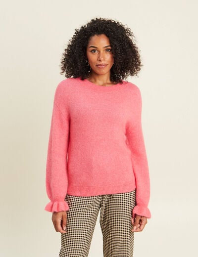 Pull col rond rose framboise femme