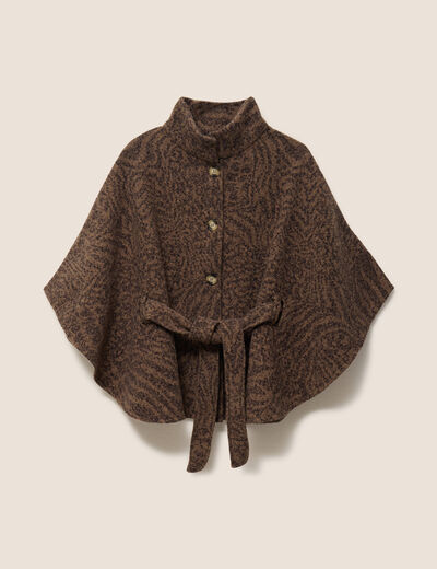 Poncho ceintur&eacute; en polyester recycl&eacute; camel femme