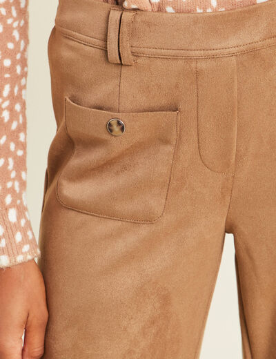 Pantalon aspect daim marron femme