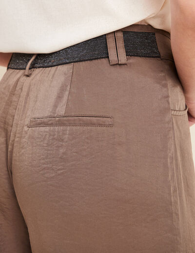 Pantalon large taille haute taupe femme