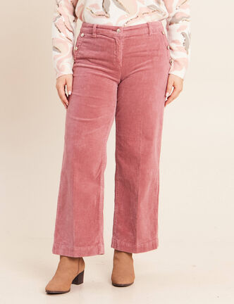 Pantalon large velours c&ocirc;tel&eacute; rose framboise femme