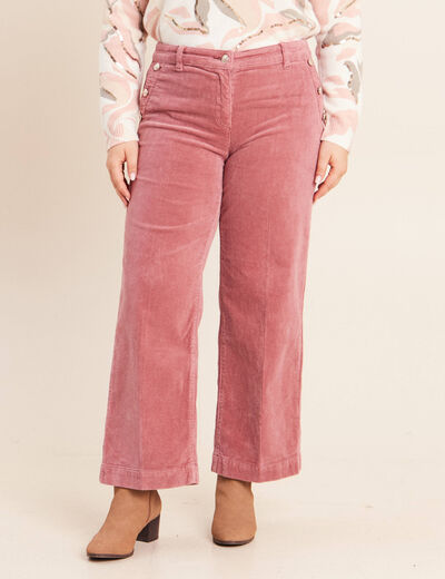 Pantalon large velours c&ocirc;tel&eacute; rose framboise femme