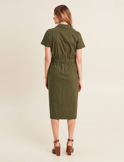 Robe ajustée manches courtes vert olive femme