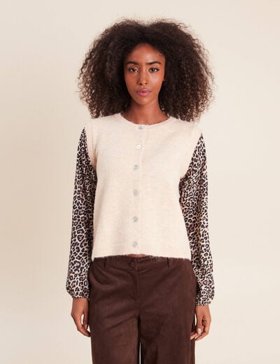 Pull col rond beige femme