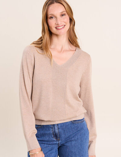 Pull manches longues beige femme