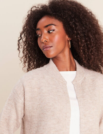 Gilet droit long col chemise beige femme