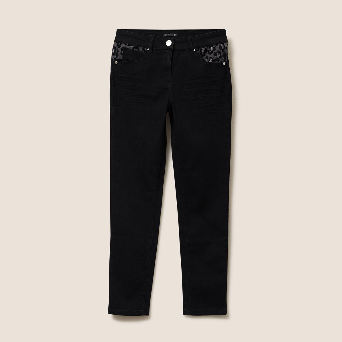 Pantalon ajust&eacute; taille bascul&eacute;e noir femme
