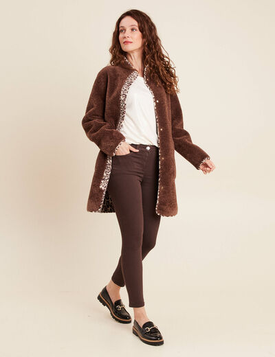 Pantalon léger taille standard 7/8ème marron foncé femme