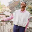 Veste col rond manches courtes doubl&eacute;e ecru femme