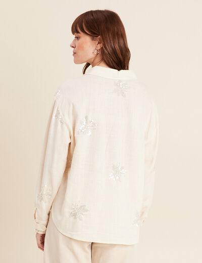 Chemise avec sequins ecru femme