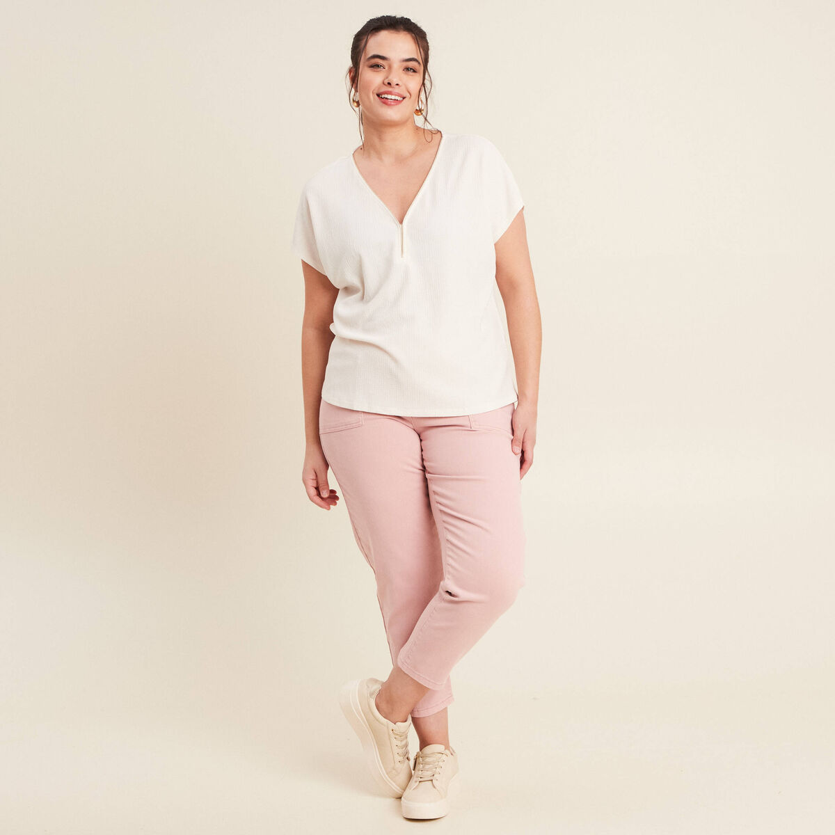 Jean carotte 7/8ème rose pastel femme