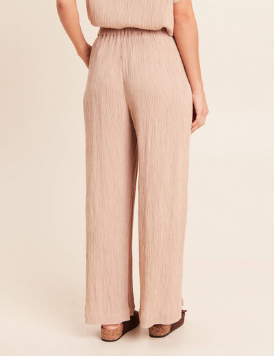 Pantalon large taille haute pliss&eacute; sable femme