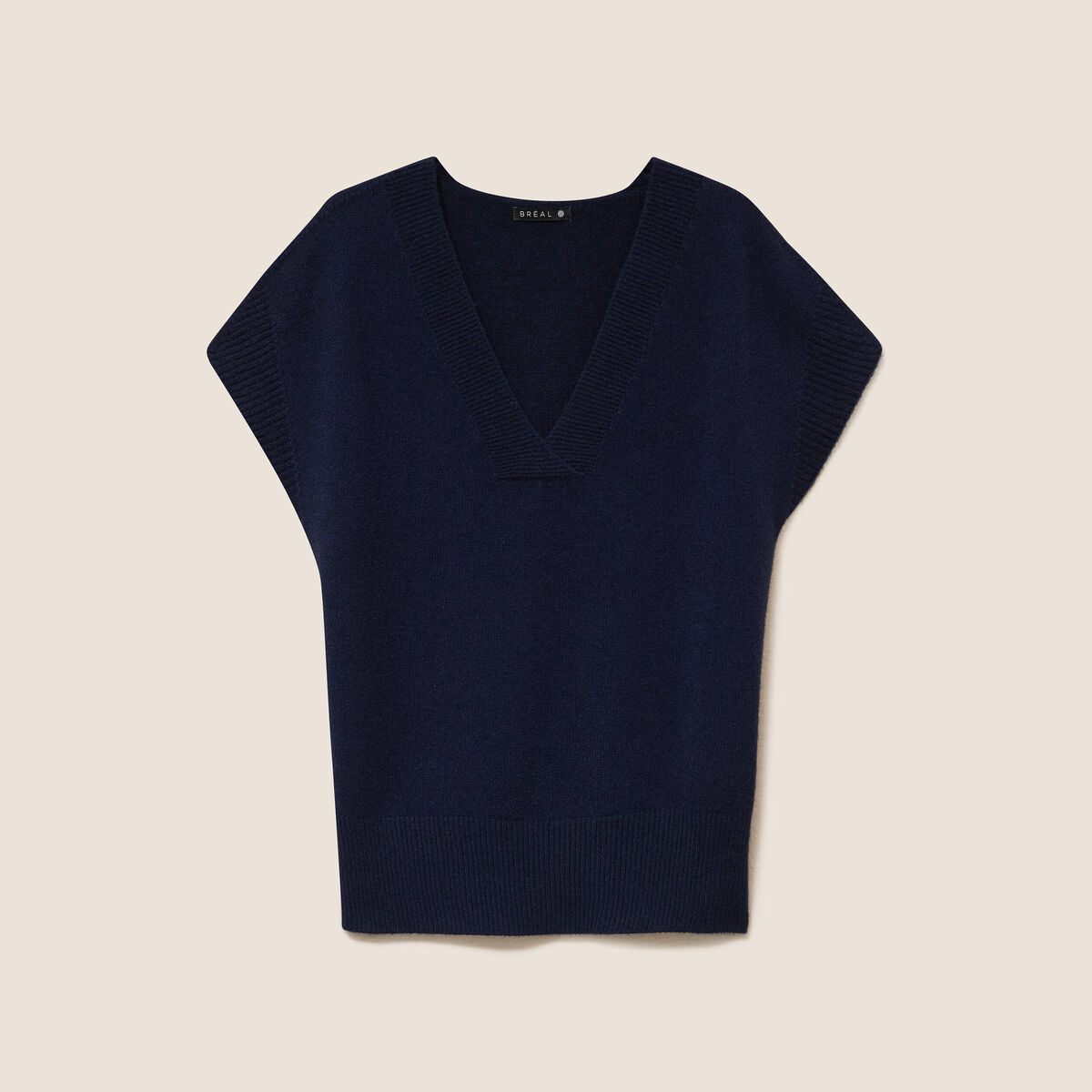 Pull col v bleu marine femme